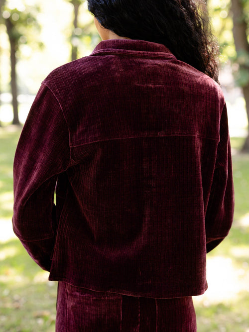 wine colored textured corduroy jacket