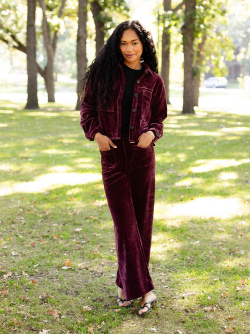 wine colored textured corduroy jacket
