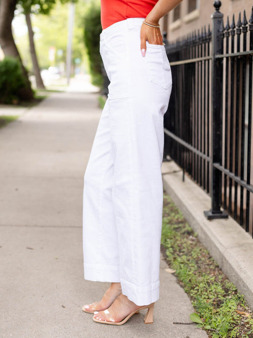 white trouser inspired denim