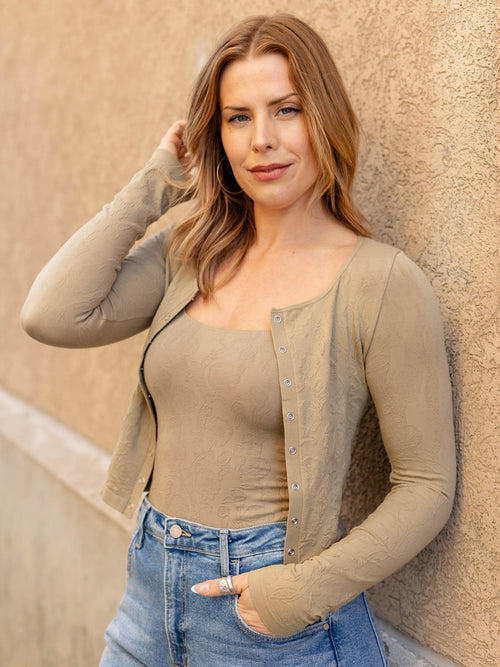 olive floral textured seamless tank