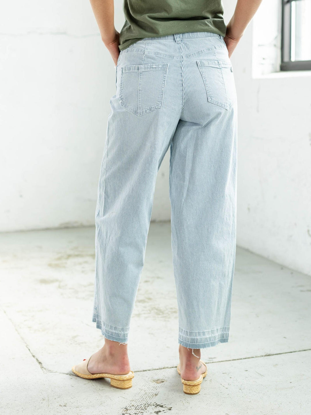 pinstripe barrel jean