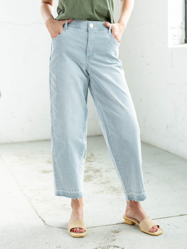 pinstripe barrel jean