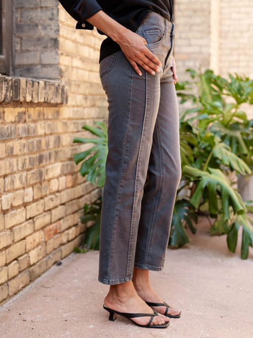 dark grey washed straight denim