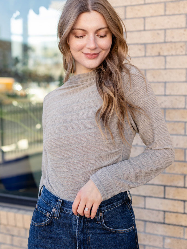 ruched brushed soft high neck top