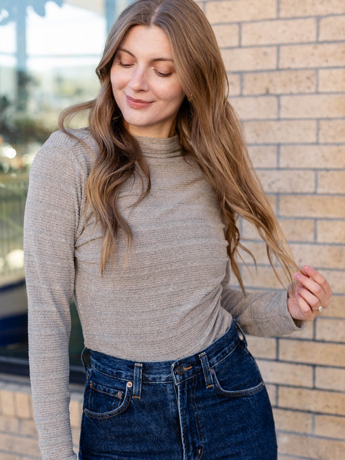 ruched brushed soft high neck top