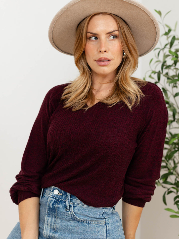 Democracy Long Sleeve Sweetheart Neck Knit Top