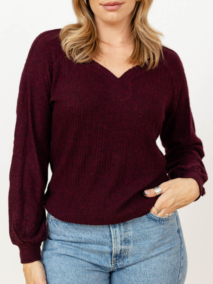 Democracy Long Sleeve Sweetheart Neck Knit Top