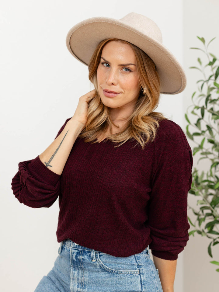 Democracy Long Sleeve Sweetheart Neck Knit Top