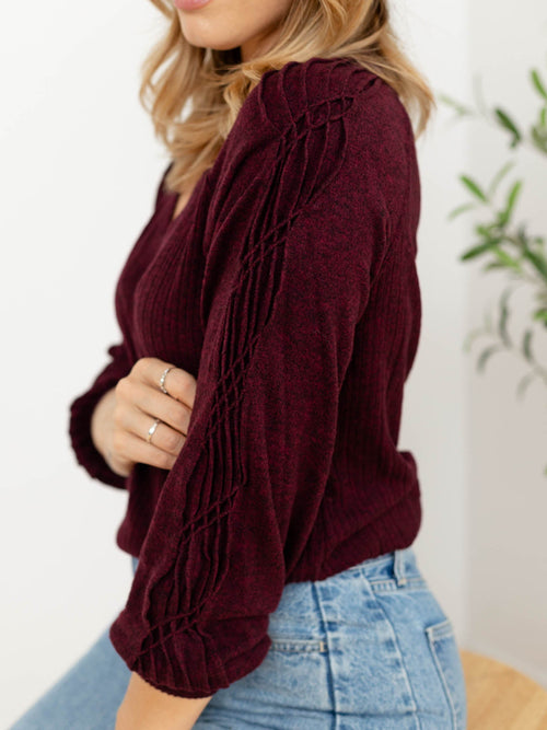 Democracy Long Sleeve Sweetheart Neck Knit Top