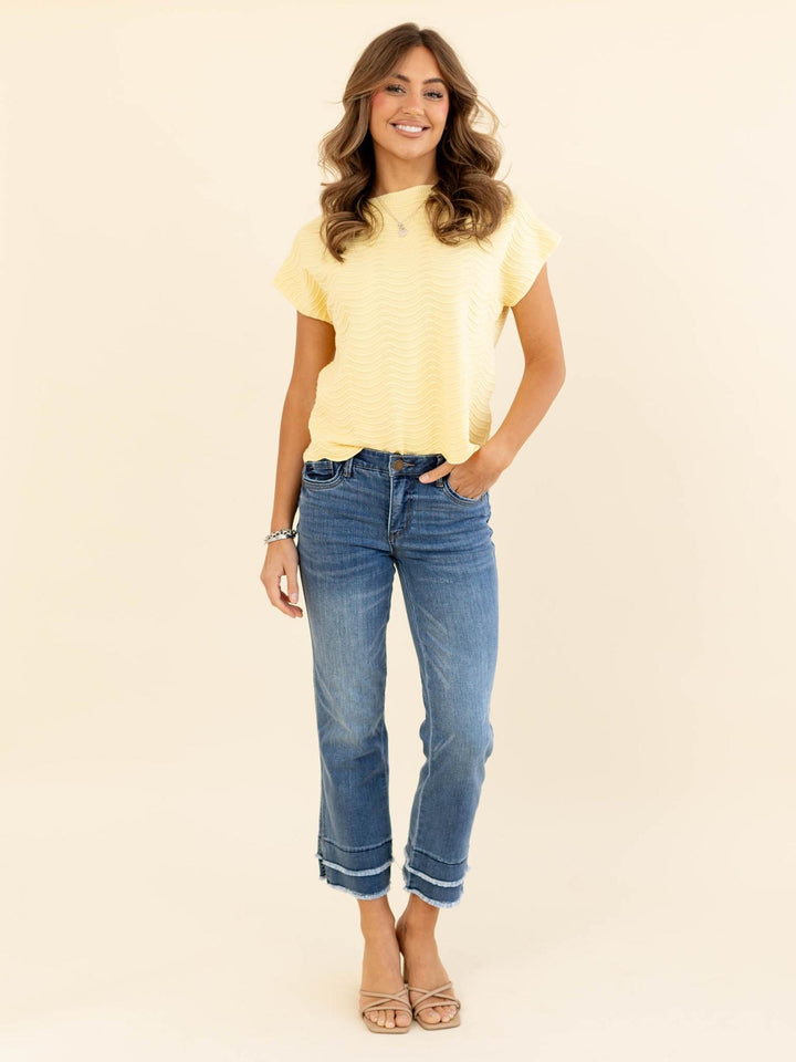 Democracy Mid Blue Kick Flare w/ Double Hem