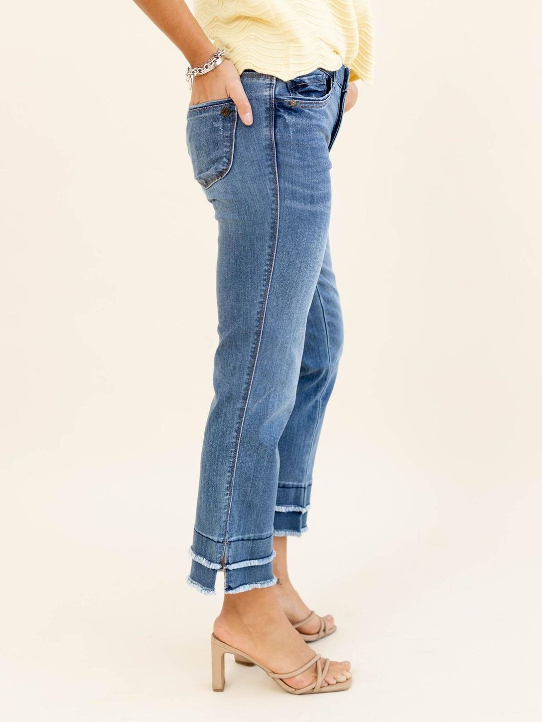 Democracy Mid Blue Kick Flare w/ Double Hem