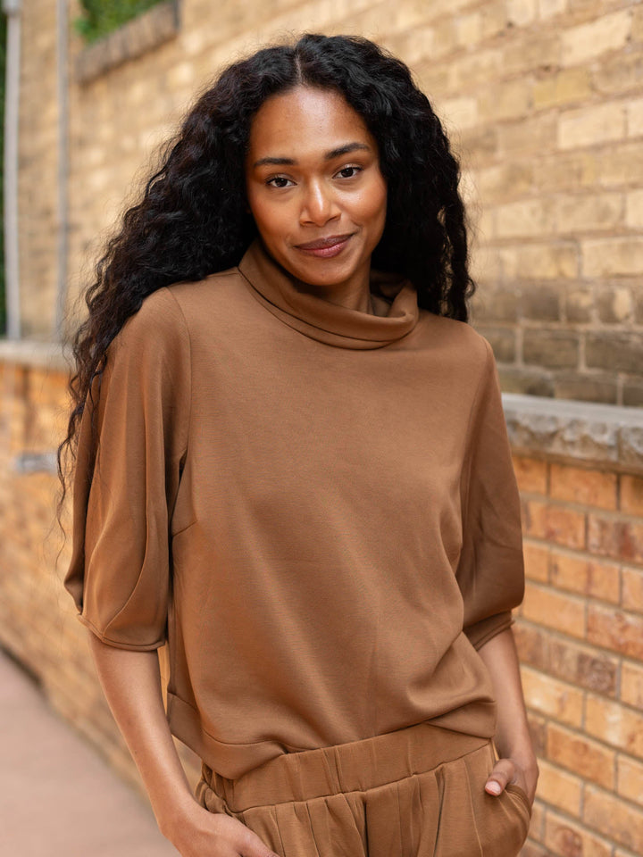 Democracy Pleated Mock Neck Crop Top