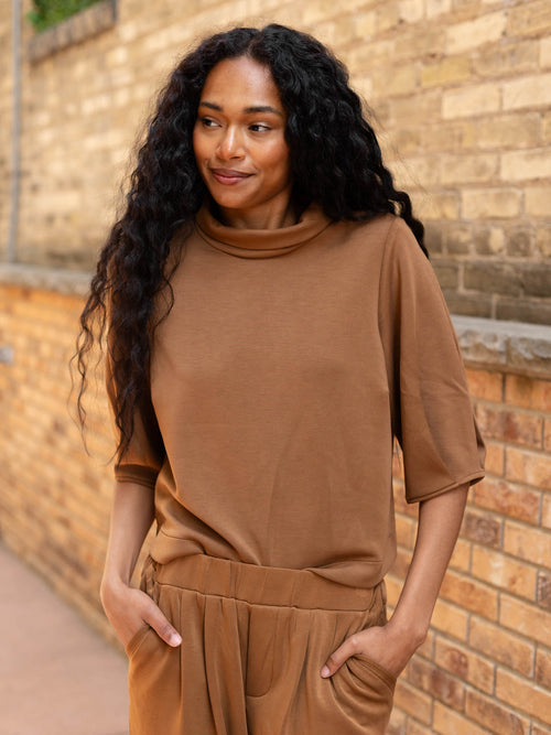 Democracy Pleated Mock Neck Crop Top