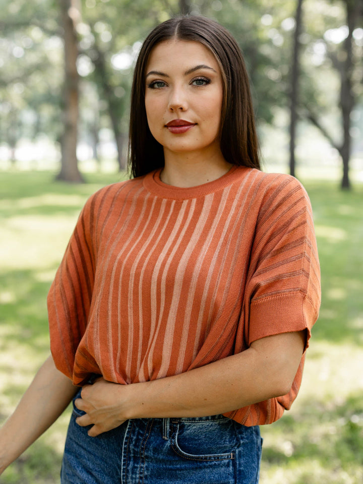 stripe banded orange rust top