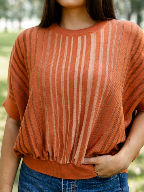 stripe banded orange rust top