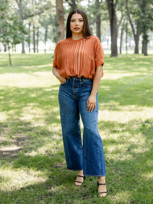 stripe banded orange rust top