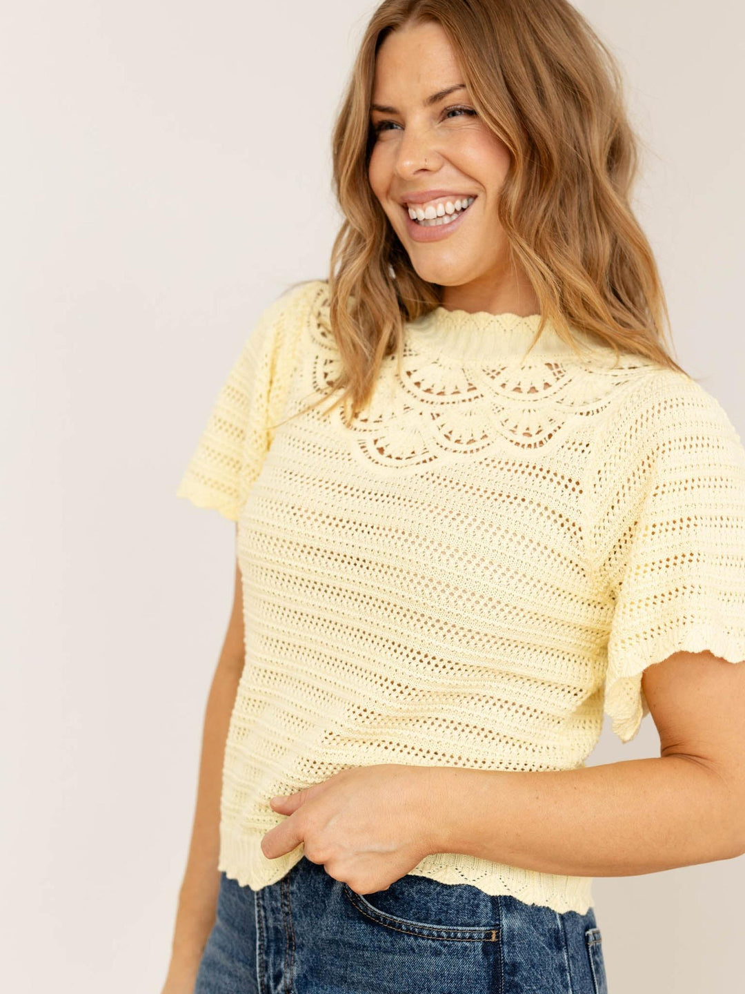 delicate crochet knit top