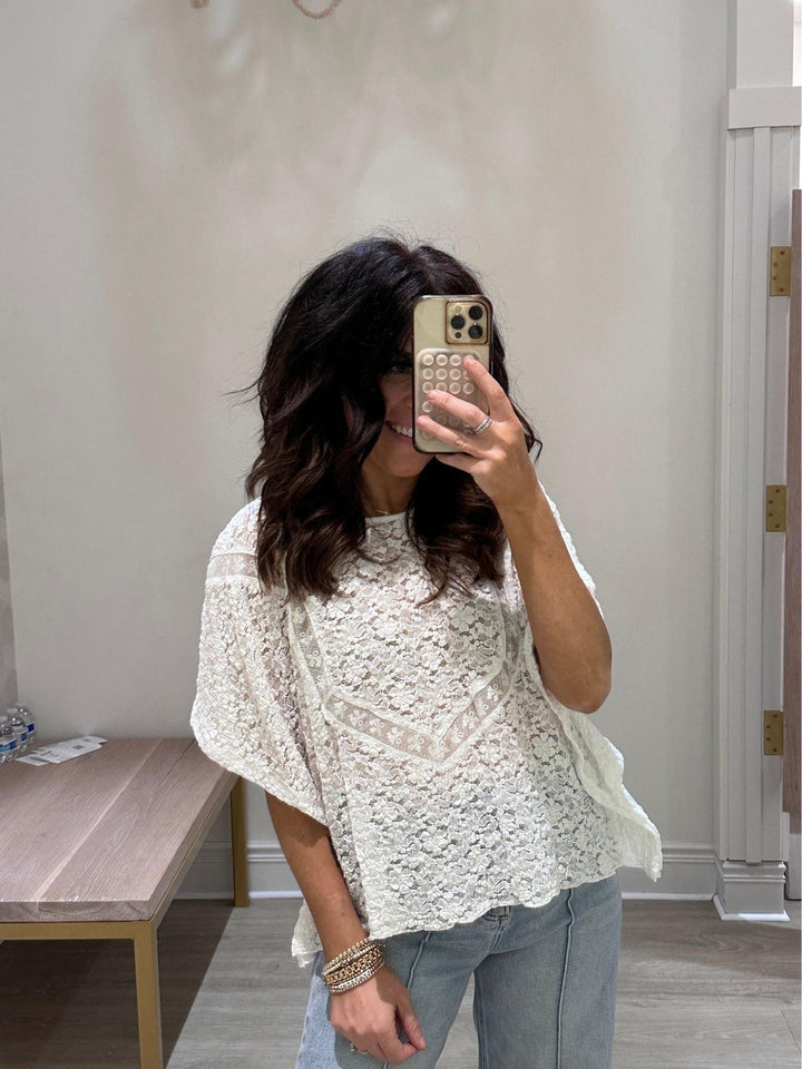 white lace boxy top