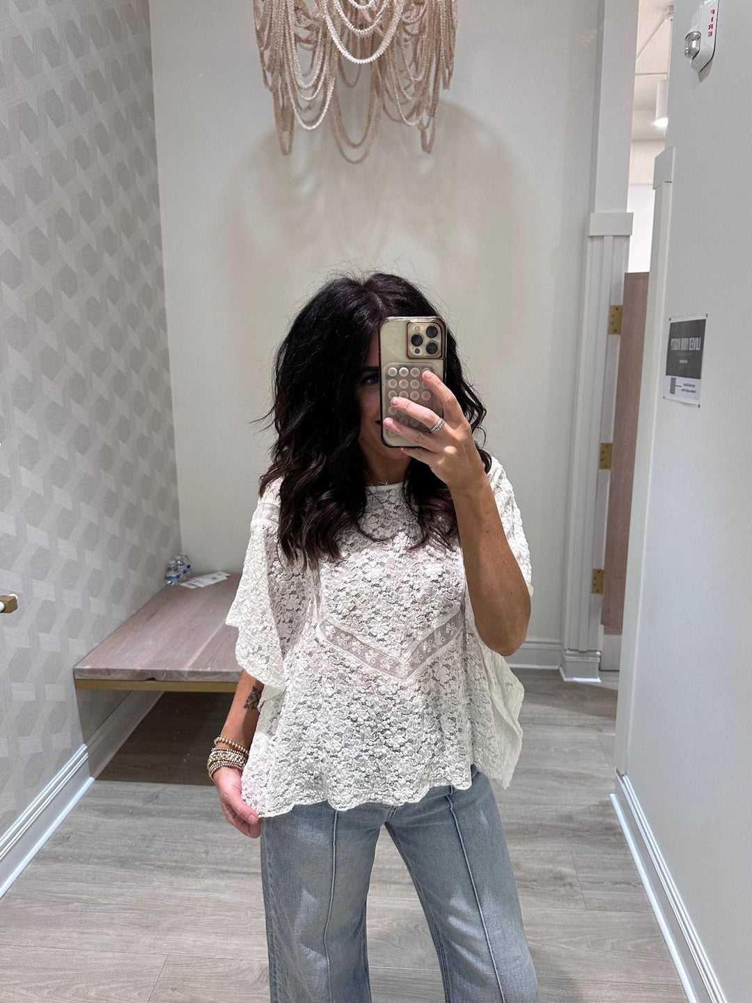 white lace boxy top