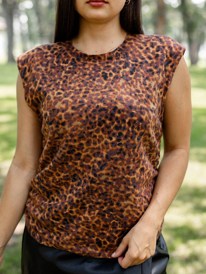 leopard print side ruched muscle tank