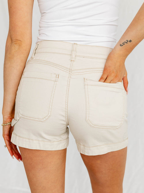light khaki contrast stitching shorts