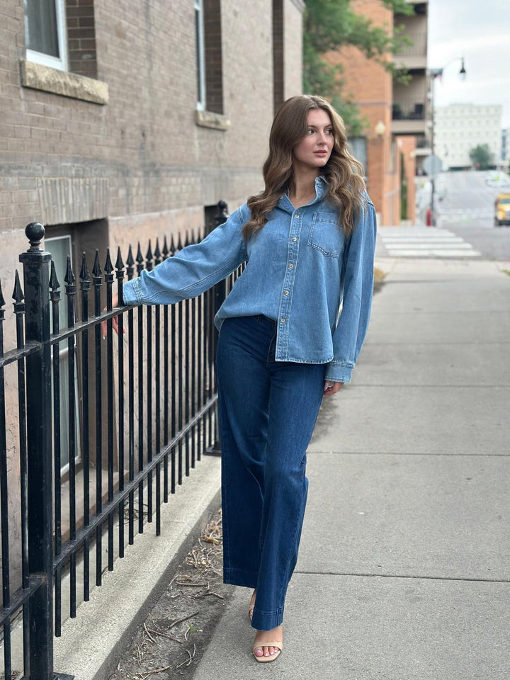 Denim Button Down Oversized Shirt