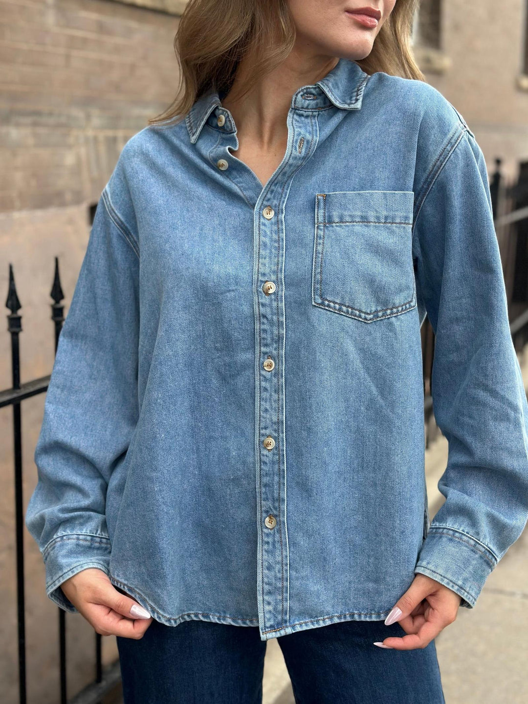 Denim Button Down Oversized Shirt