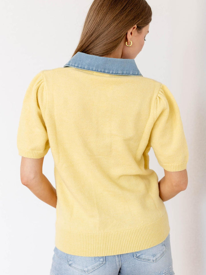 sweater and denim collared polo top