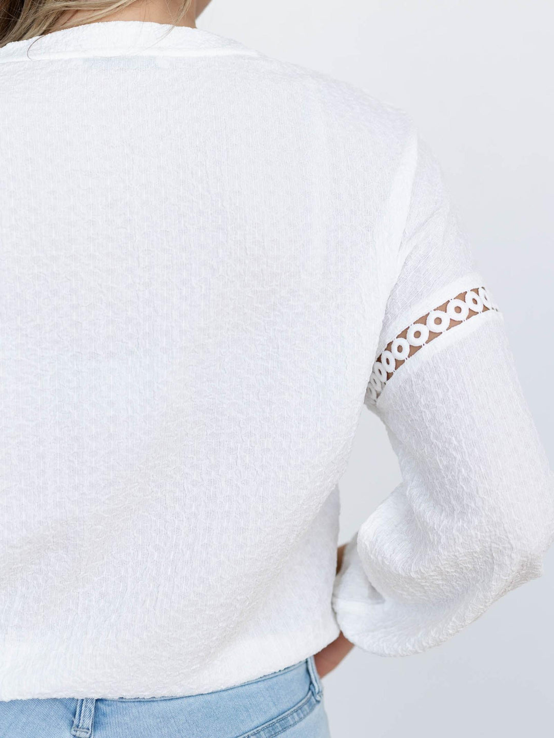 eyelet detail billow sleeve blouse