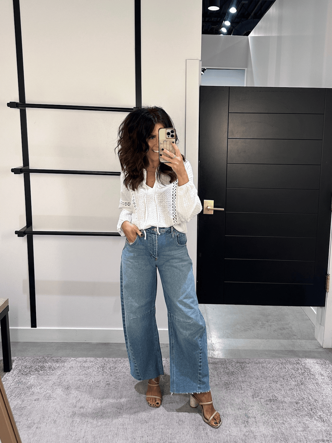DEX Lace Insert Textured Blouse