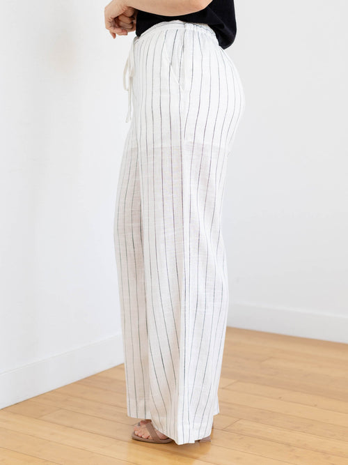 linen cream and stripe wide leg pants