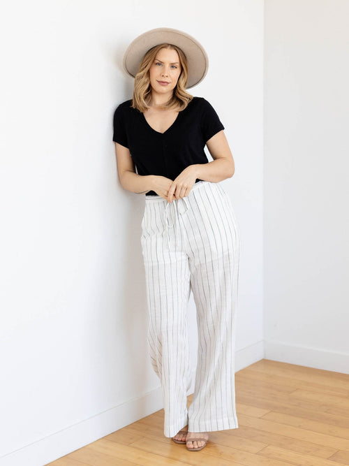 linen cream and stripe wide leg pants
