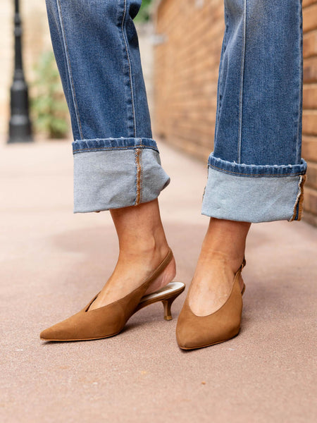 HEWN ヒューン pointed sling back heelヒール Dolce Vita Alenna Pointed Toe Kitten Heel - Suede Slingback Heels