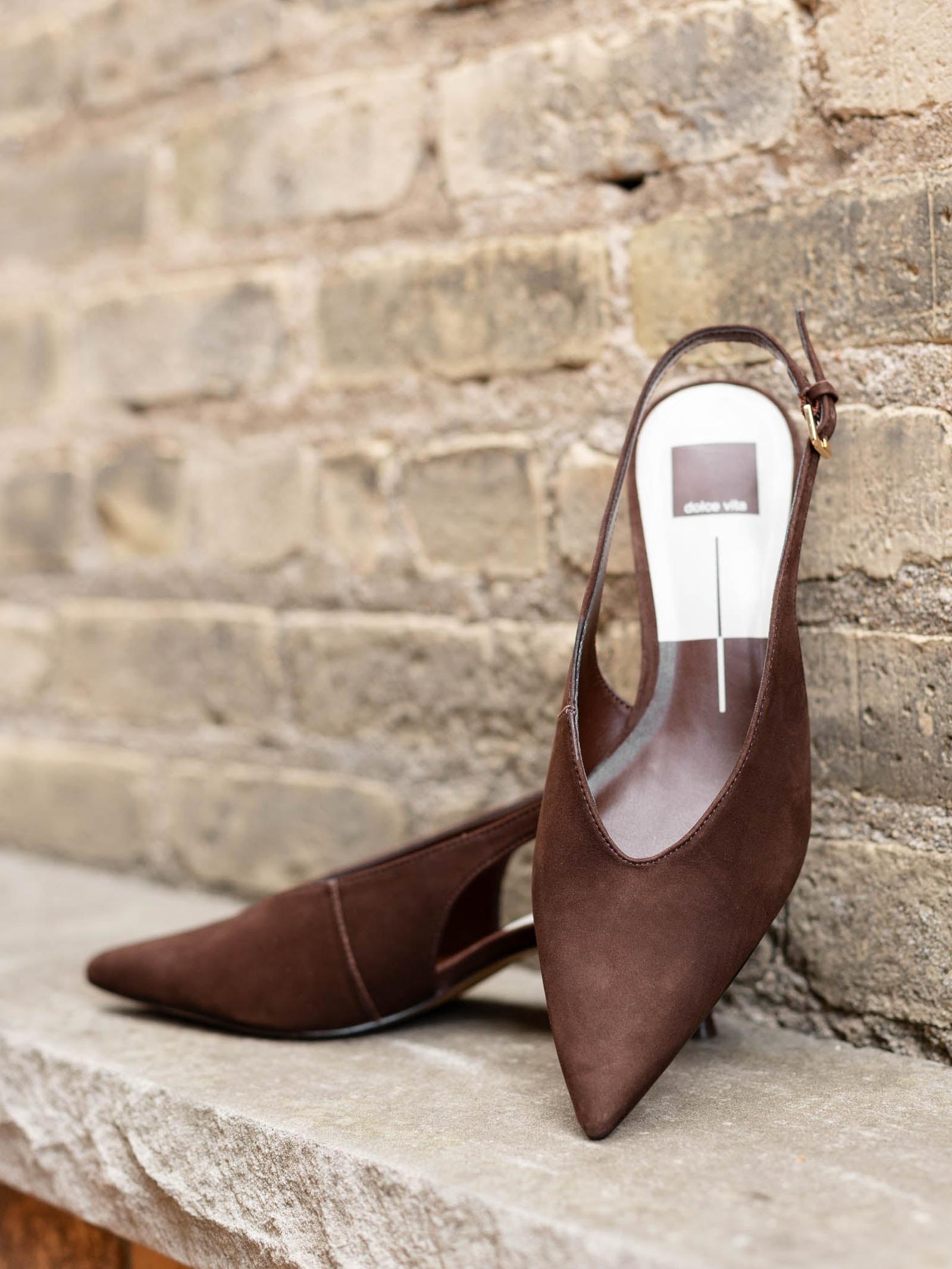 Dolce Vita Alenna Pointed Toe Kitten Heel - Suede Slingback Heels
