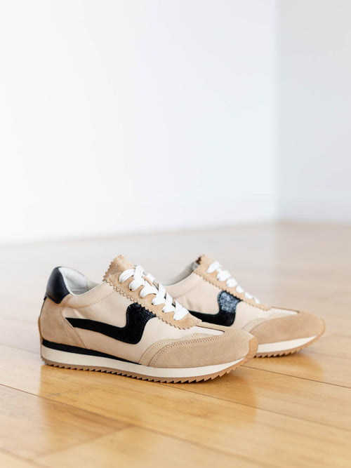 neutral tan and black retro sneaker
