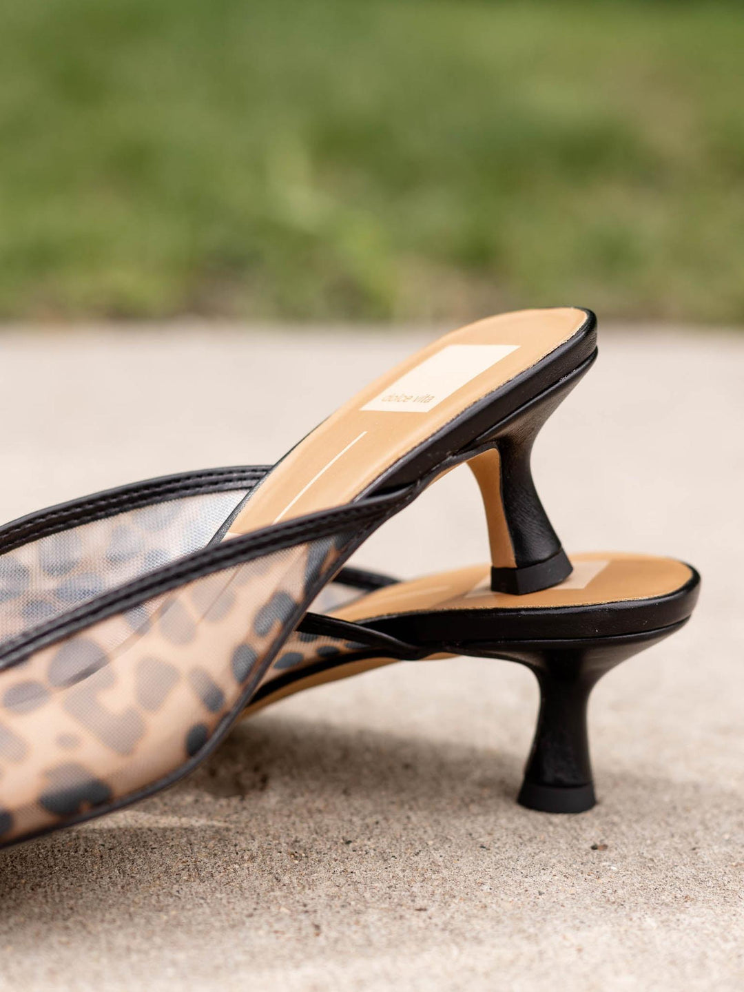 leopard mesh kitten heel mule