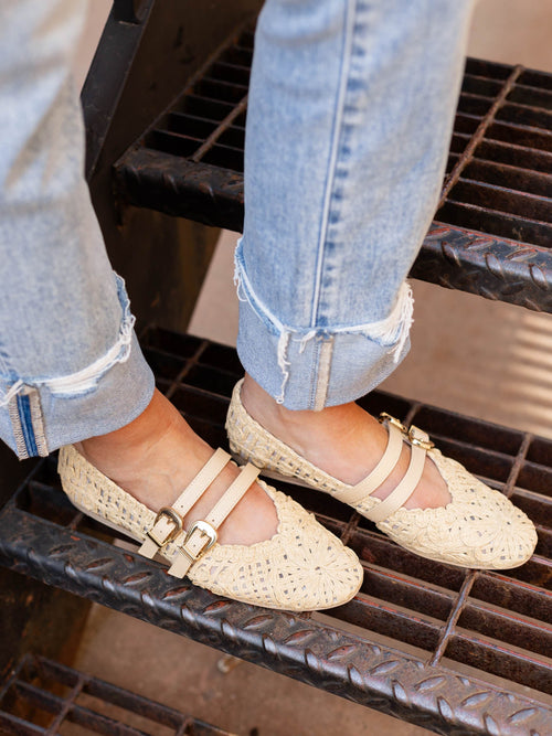 raffia macrame double buckle flat