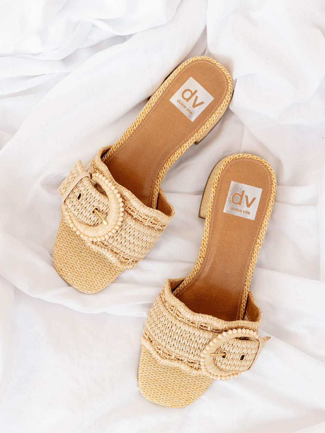 raffia heeled sandal slide