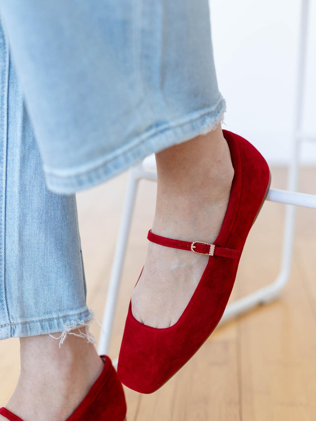 red square toed ballet flats