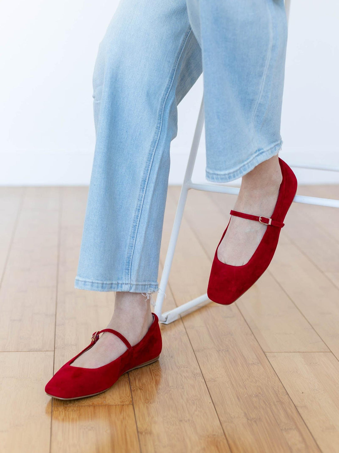 red square toed ballet flats