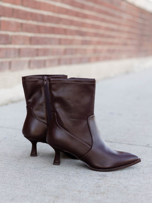 brown pointed toe bootie