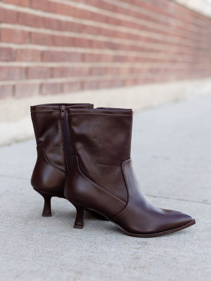 brown pointed toe bootie