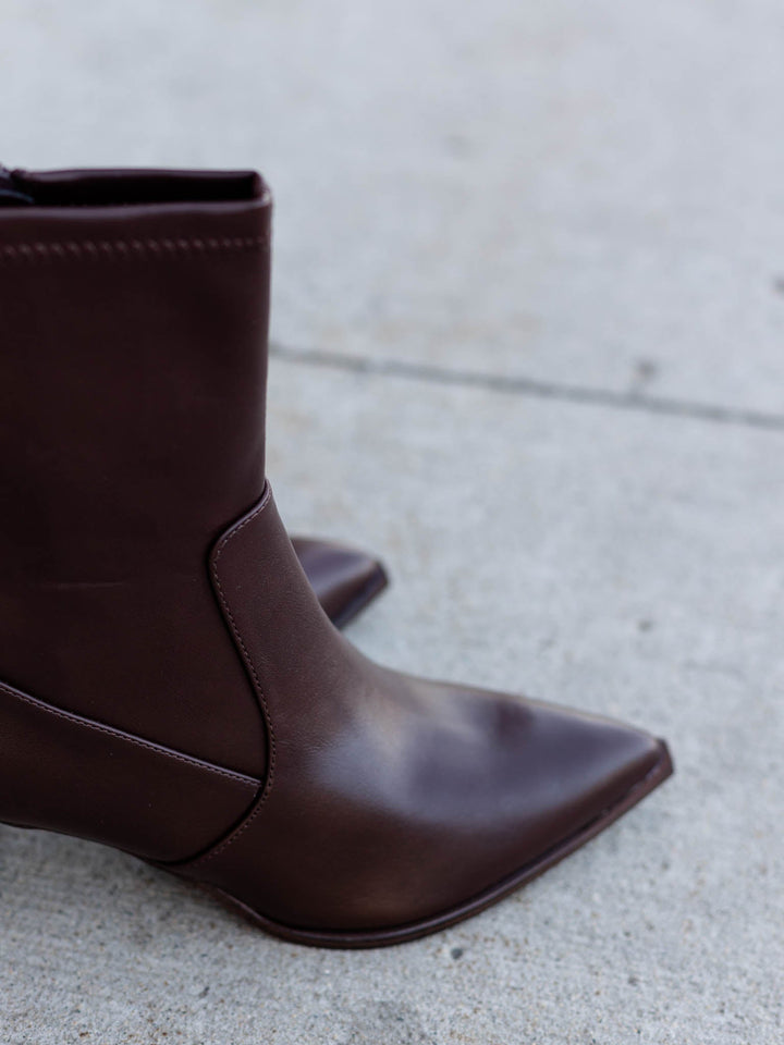 brown pointed toe bootie