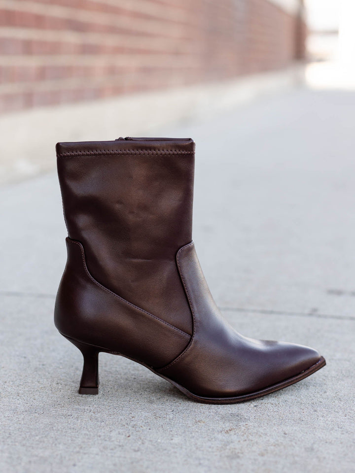 brown pointed toe bootie
