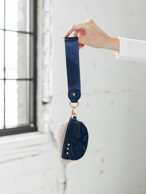 navy and cream two bag wristlet