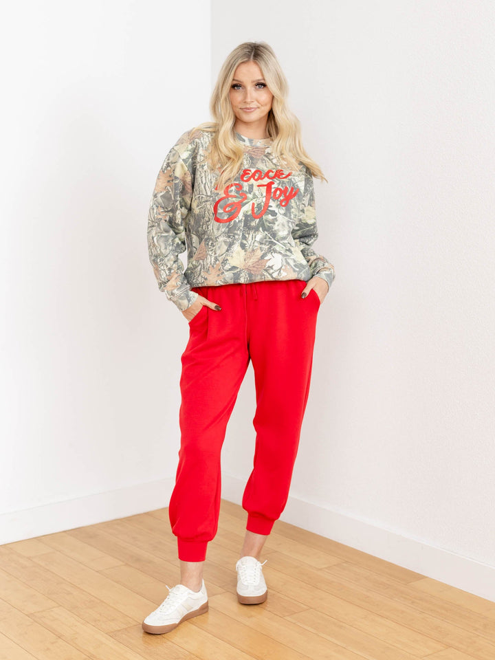 bright red jogger pants