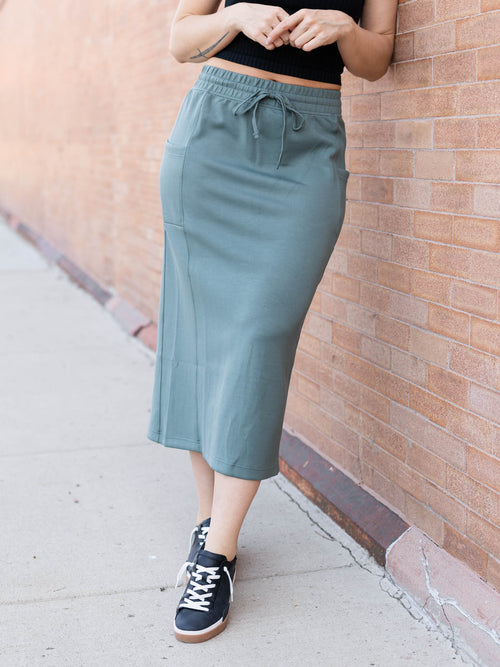 green maxi skirt