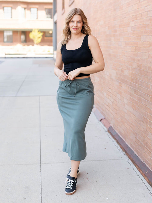 green maxi skirt