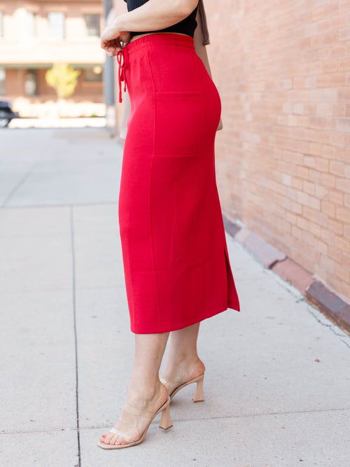 red maxi skirt