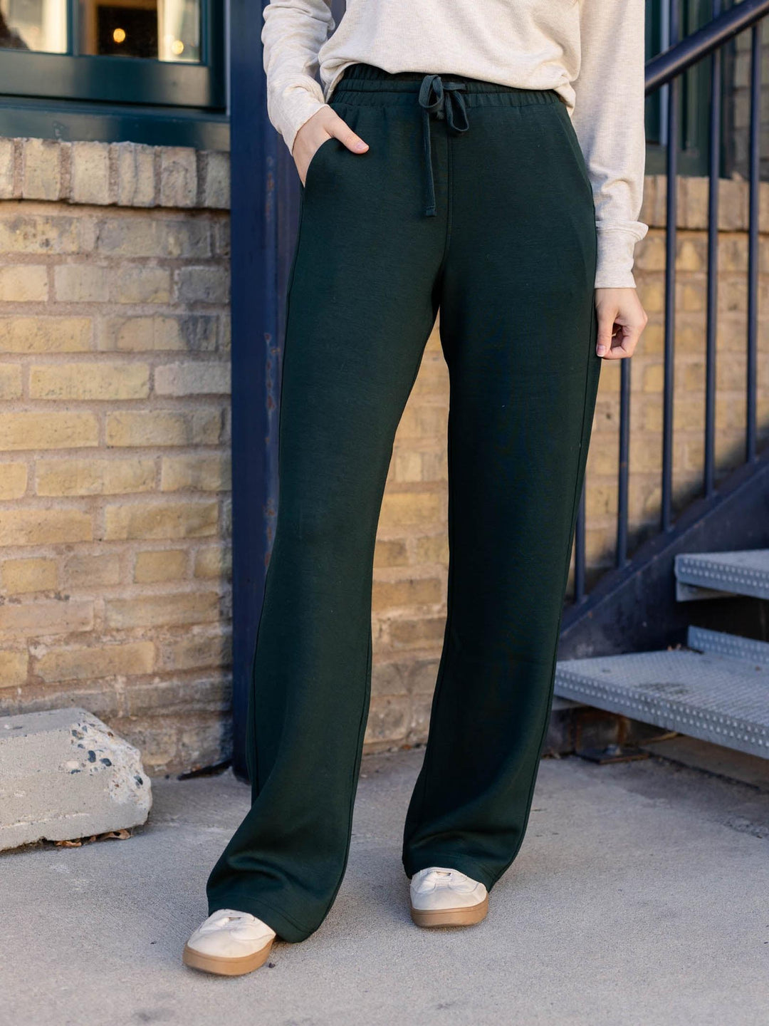 dark green straight leg pants